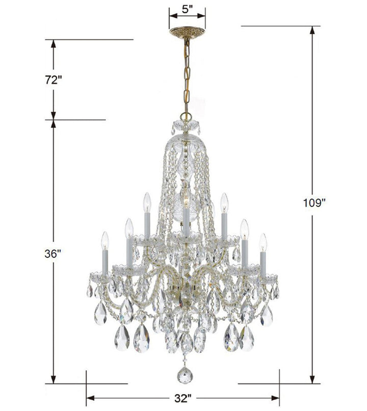 Traditional Crystal 10 Light Hand Cut Crystal Polished Brass Chandelier Crystorama