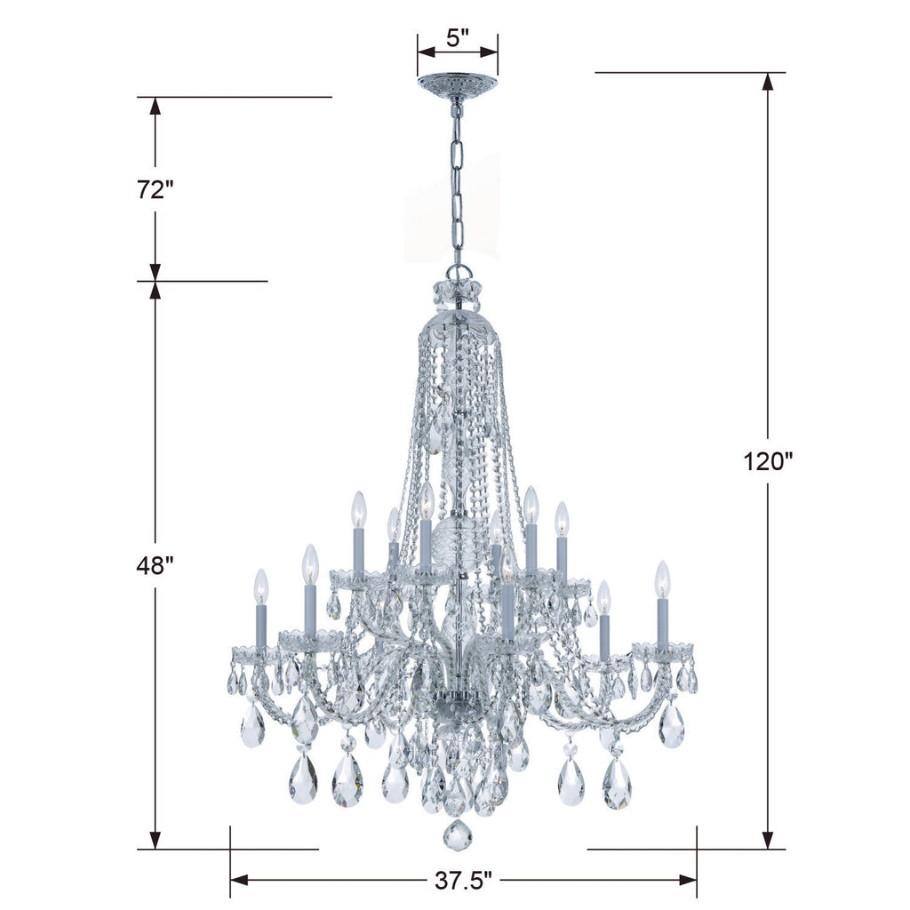 Traditional Crystal 12 Light Hand Cut Crystal Polished Chrome Chandelier Crystorama