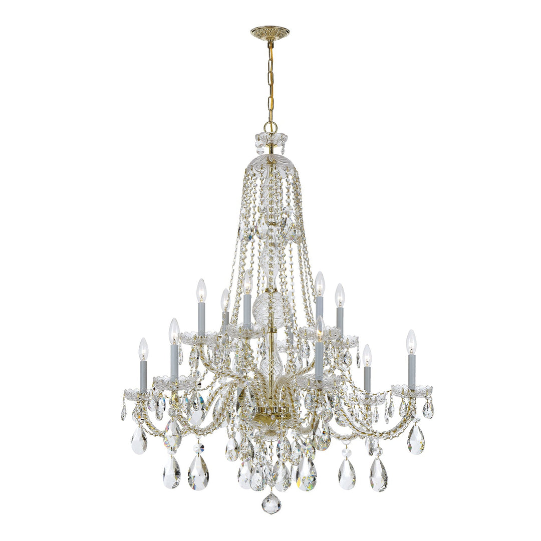 Traditional Crystal 12 Light Hand Cut Crystal Polished Brass Chandelier Crystorama