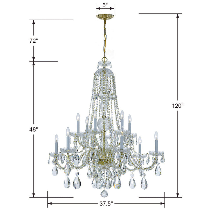 Traditional Crystal 12 Light Hand Cut Crystal Polished Brass Chandelier Crystorama