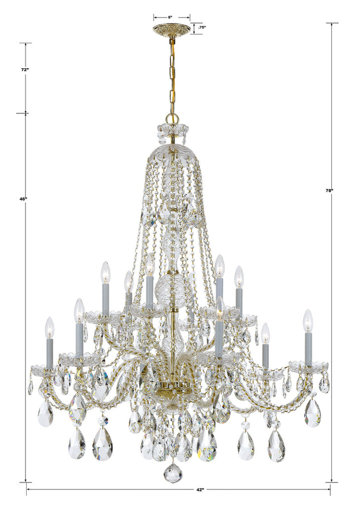 Traditional Crystal 12 Light Hand Cut Crystal Polished Brass Chandelier Crystorama