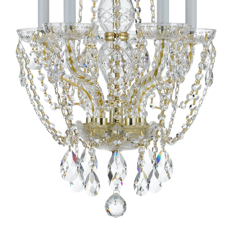 Traditional Crystal 5 Light Swarovski Strass Crystal Polished Brass Mini Chandelier Crystorama