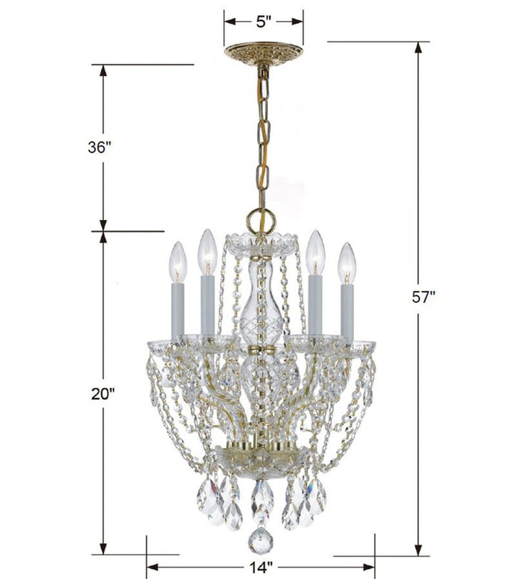 Traditional Crystal 5 Light Swarovski Strass Crystal Polished Brass Mini Chandelier Crystorama