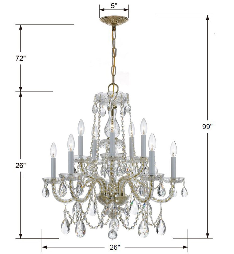 Traditional Crystal 10 Light Hand Cut Crystal Polished Brass Chandelier Crystorama