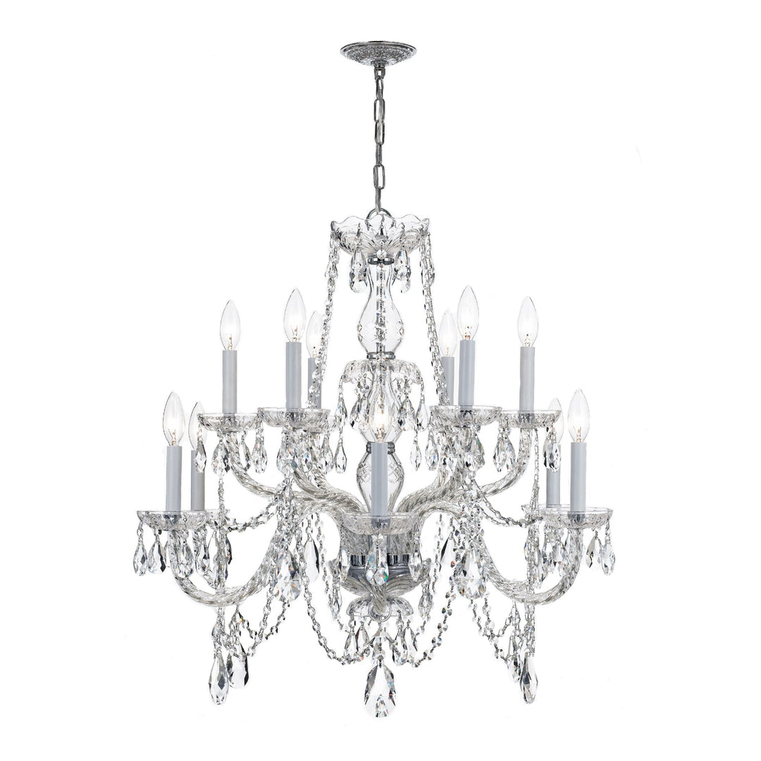 Traditional Crystal 12 Light Clear Italian Crystal Polished Chrome Chandelier Crystorama