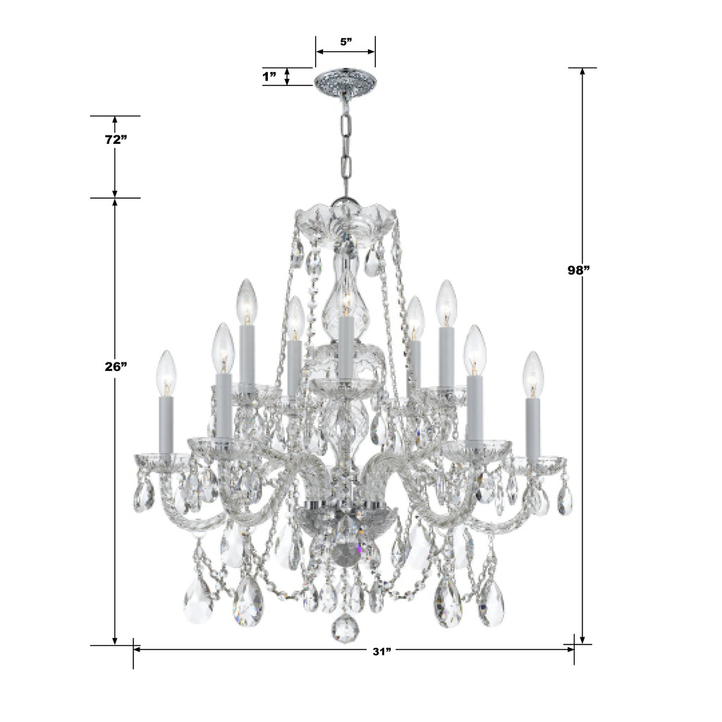 Traditional Crystal 12 Light Clear Italian Crystal Polished Chrome Chandelier Crystorama