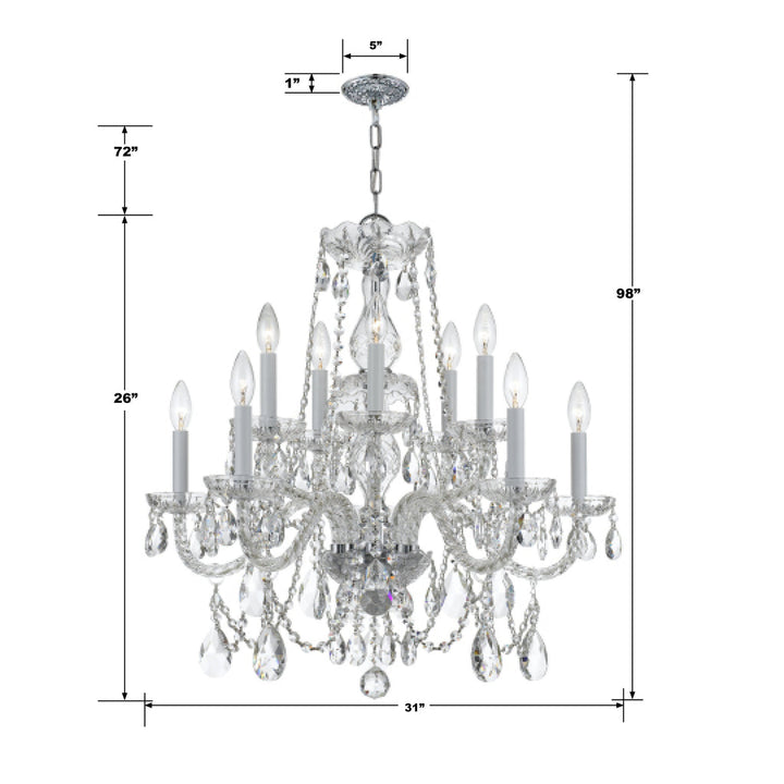 Traditional Crystal 12 Light Hand Cut Crystal Polished Chrome Chandelier Crystorama