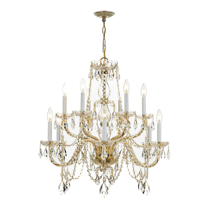 Traditional Crystal 12 Light Swarovski Strass Crystal Polished Brass Chandelier Crystorama