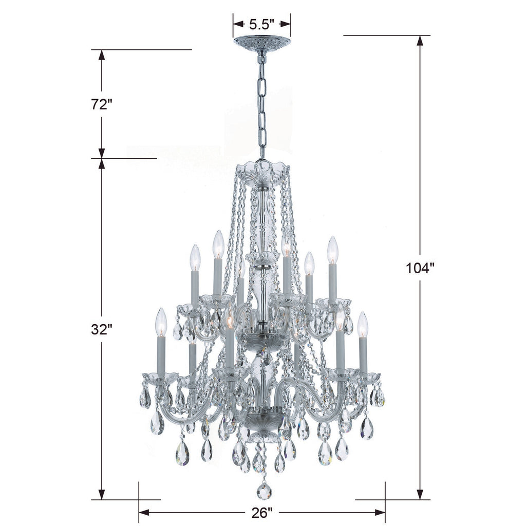 Traditional Crystal 12 Light Hand Cut Crystal Polished Chrome Chandelier Crystorama