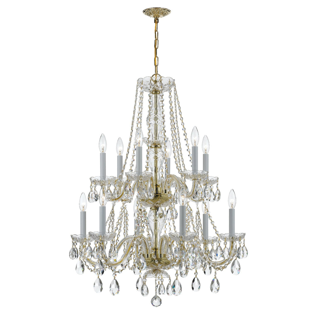 Traditional Crystal 12 Light Hand Cut Crystal Polished Brass Chandelier Crystorama