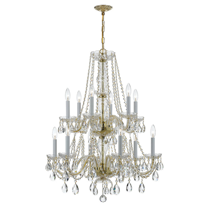 Traditional Crystal 12 Light Hand Cut Crystal Polished Brass Chandelier Crystorama