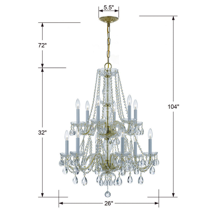 Traditional Crystal 12 Light Hand Cut Crystal Polished Brass Chandelier Crystorama