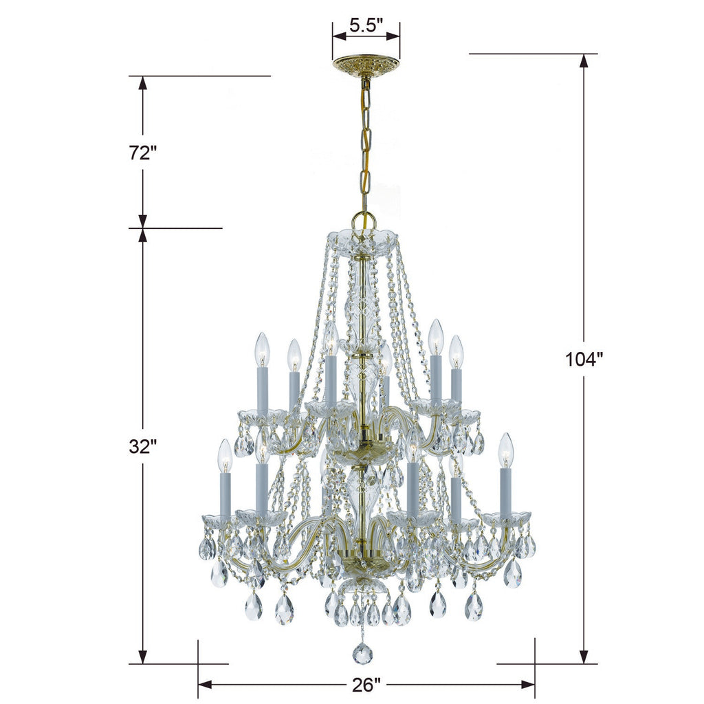 Traditional Crystal 12 Light Spectra Crystal Polished Brass Chandelier Crystorama