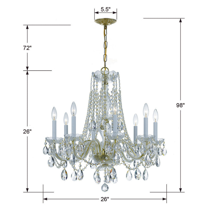 Traditional Crystal 8 Light Hand Cut Crystal Polished Brass Chandelier Crystorama