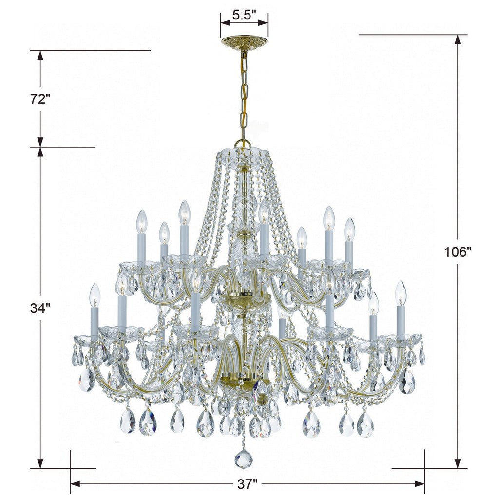 Traditional Crystal 16 Light Hand Cut Crystal Polished Brass Chandelier Crystorama