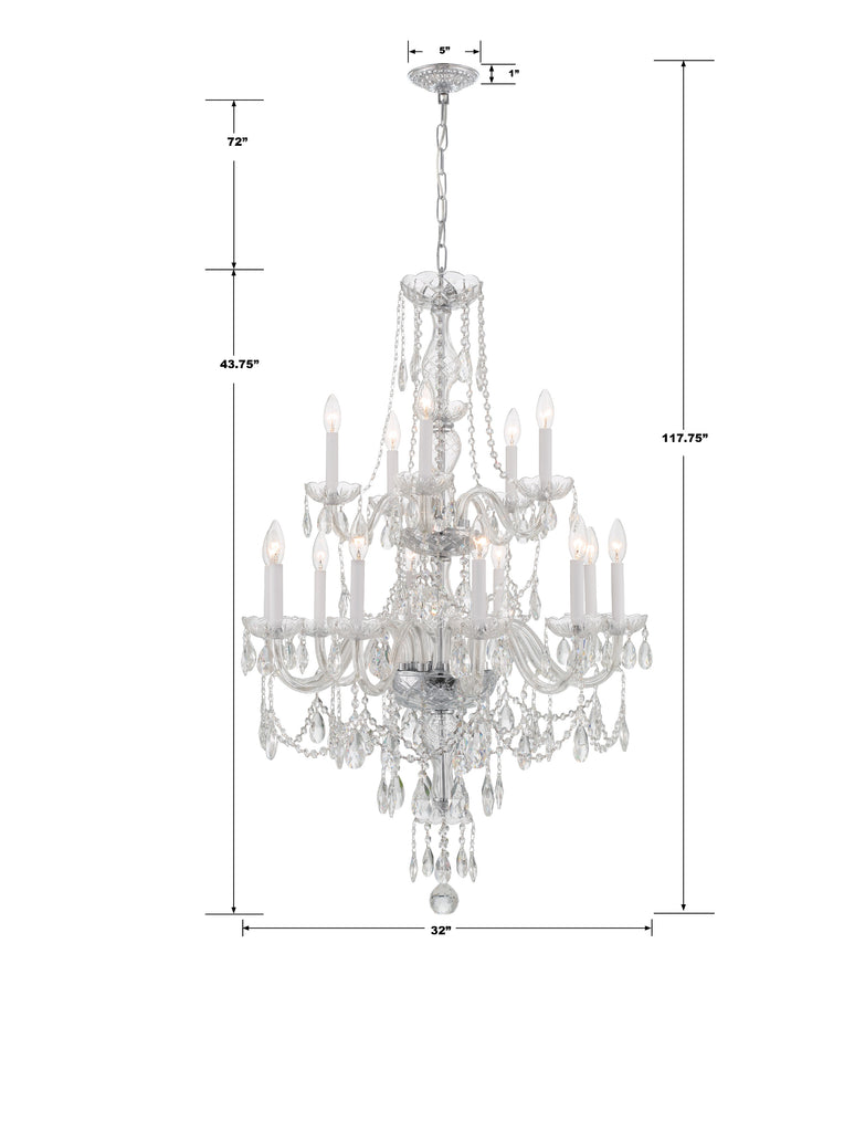 Traditional Crystal 15 Light Hand Cut Crystal Polished Chrome Chandelier Crystorama