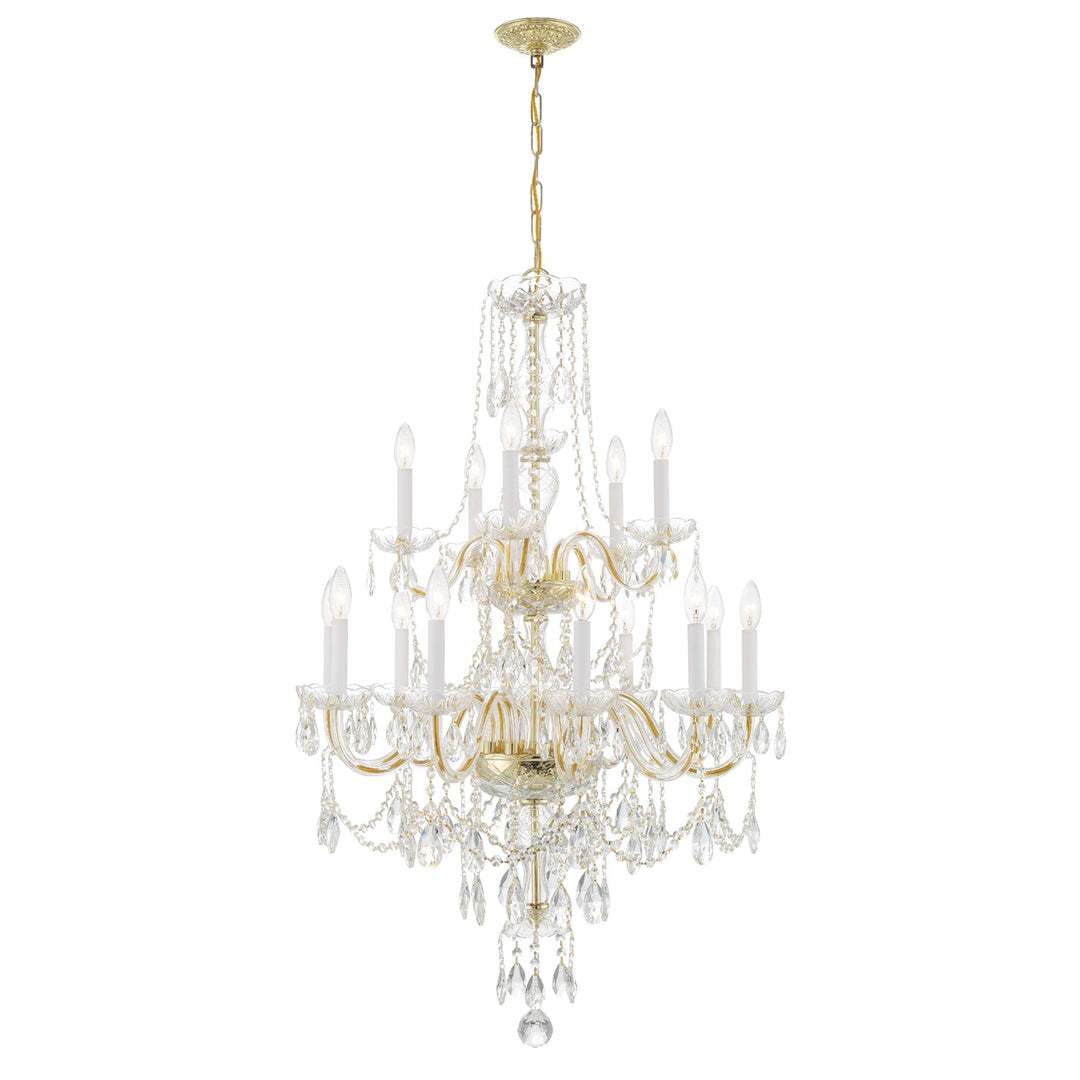 Traditional Crystal 15 Light Hand Cut Crystal Polished Brass Chandelier Crystorama