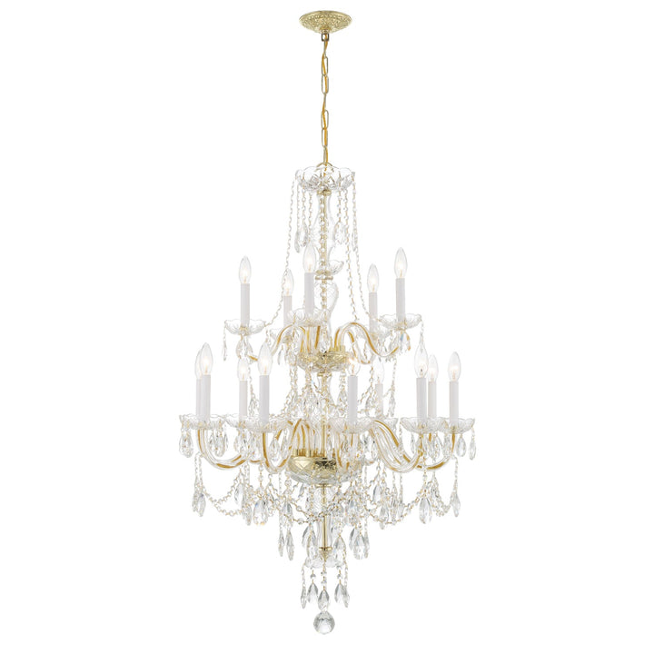 Traditional Crystal 15 Light Hand Cut Crystal Polished Brass Chandelier Crystorama