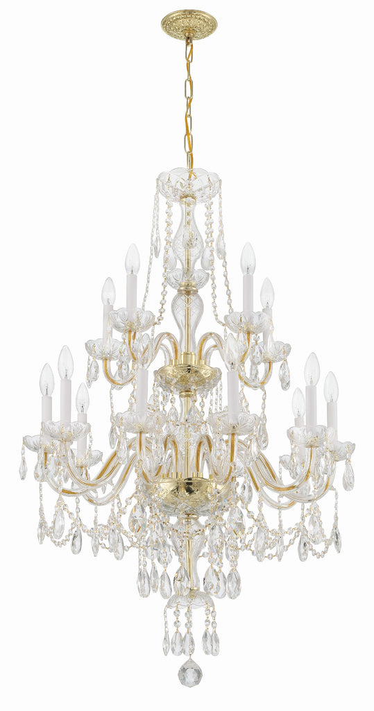 Traditional Crystal 15 Light Hand Cut Crystal Polished Brass Chandelier Crystorama