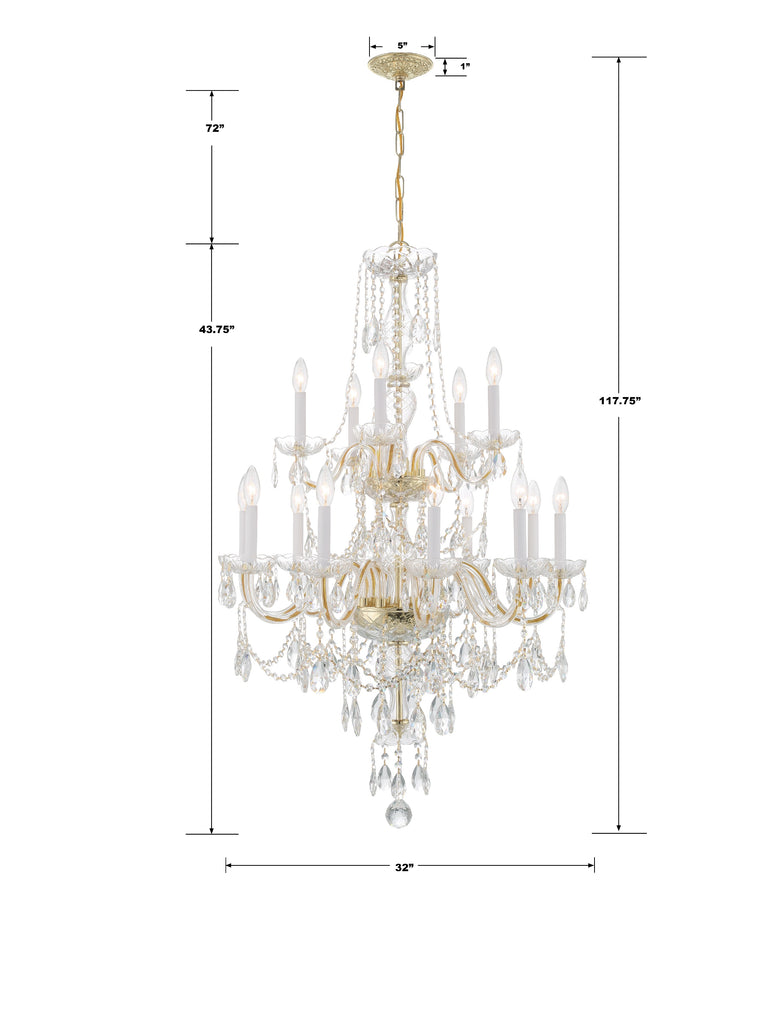 Traditional Crystal 15 Light Hand Cut Crystal Polished Brass Chandelier Crystorama