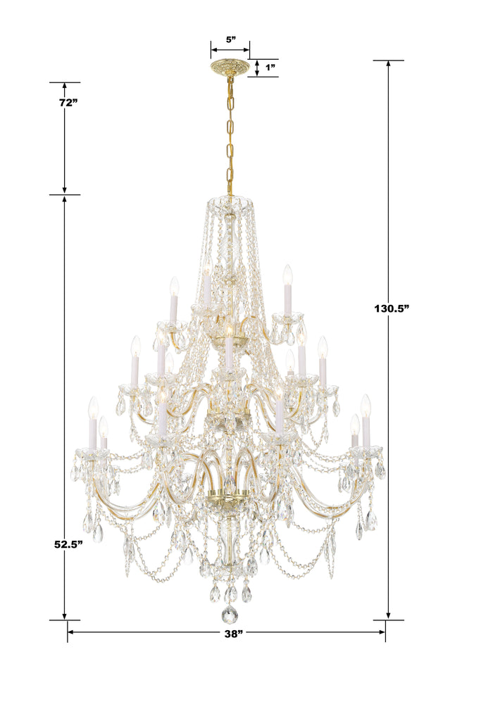 Traditional Crystal 20 Light Hand Cut Crystal Polished Brass Chandelier Crystorama