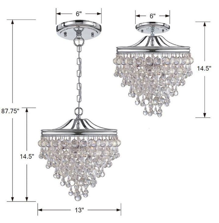 Crystorama Crystorama Calypso 3 Light Crystal Teardrop Polished Chrome Semi Flush Mount