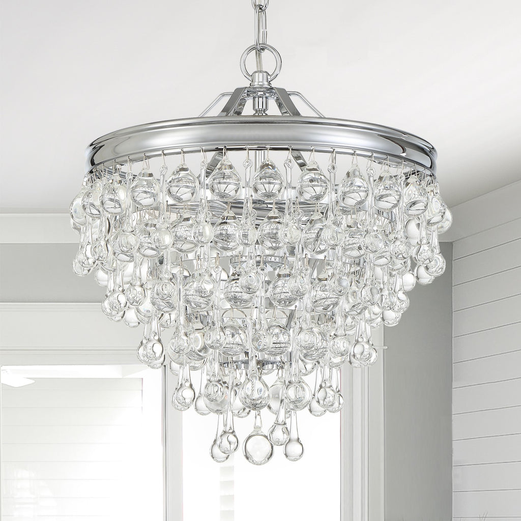 Calypso 3 Light Crystal Teardrop Polished Chrome Mini Chandelier Crystorama