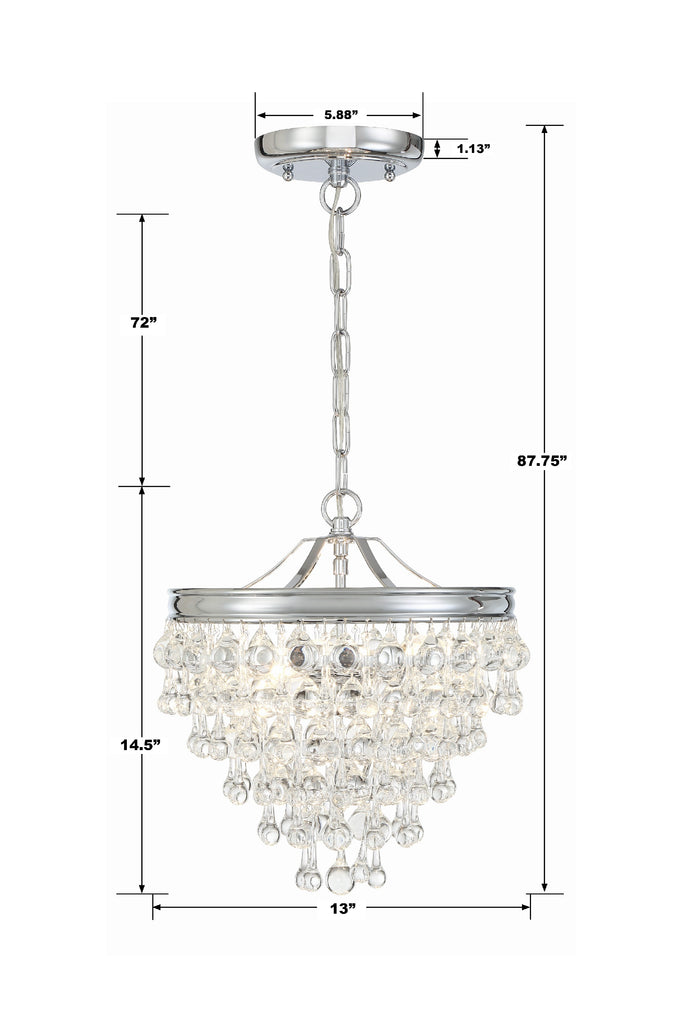 Calypso 3 Light Crystal Teardrop Polished Chrome Mini Chandelier Crystorama