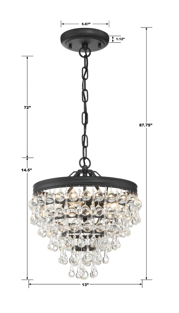 Calypso 3 Light Matte Black Mini Chandelier Crystorama