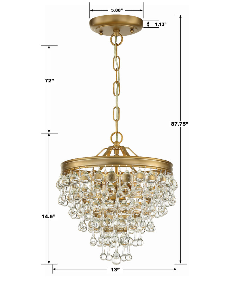 Calypso 3 Light Crystal Teardrop Vibrant Gold Mini Chandelier Crystorama