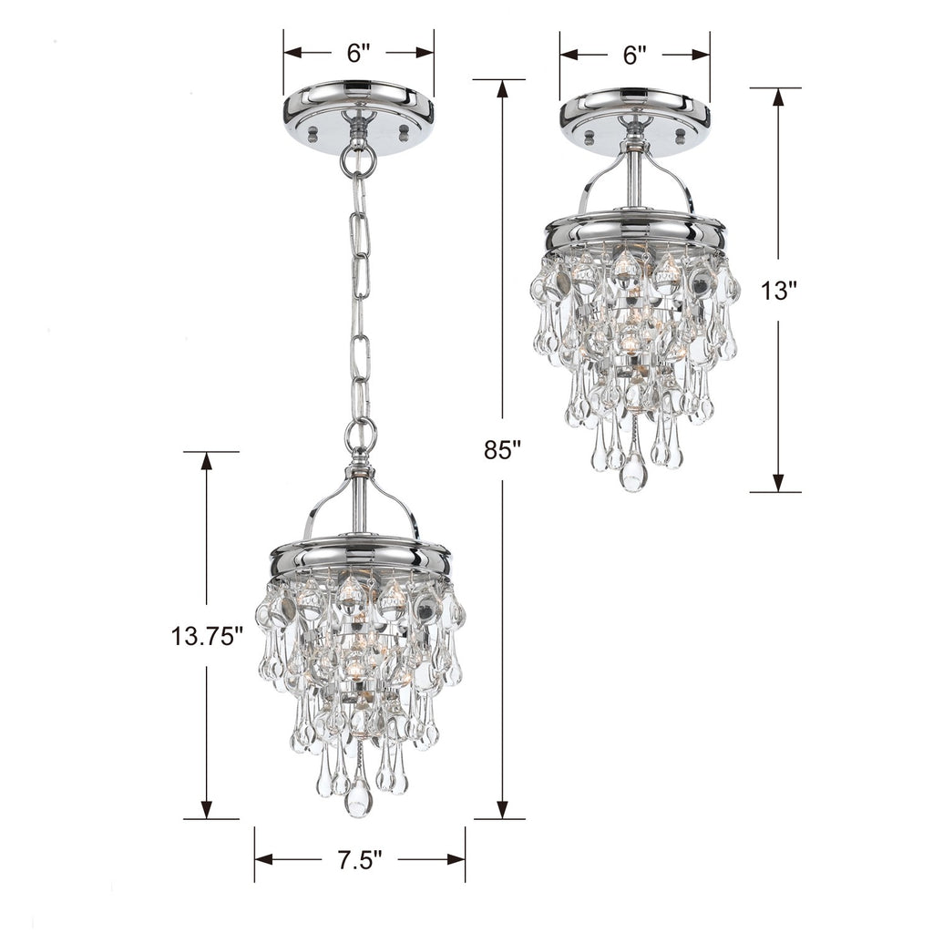 Crystorama Crystorama Calypso 1 Light Crystal Teardrop Polished Chrome Semi Flush Mount