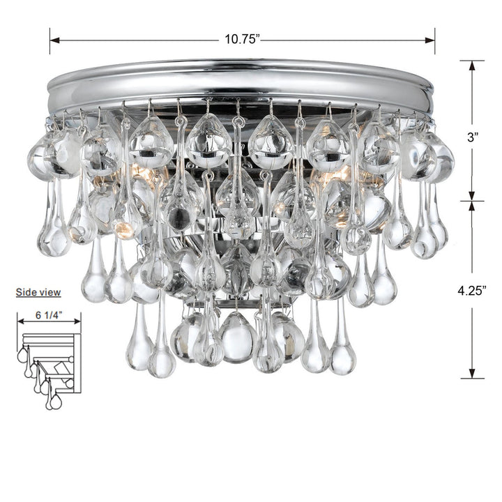 Calypso 2 Light Crystal Teardrop Polished Chrome Sconce Crystorama