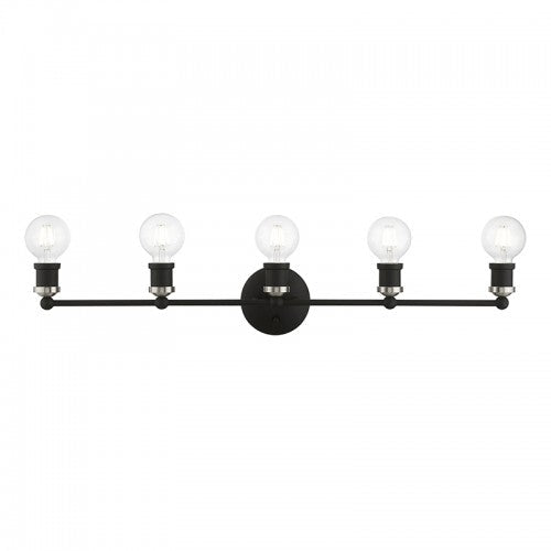 5 Light Black with Brushed Nickel Accents ADA Large Vanity Sconce Livex