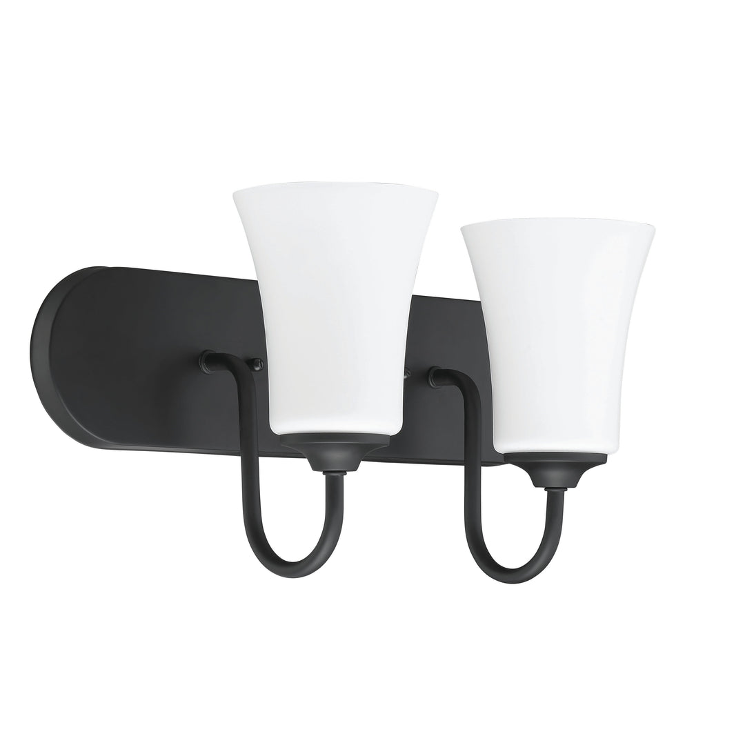 CRAFTMADE Gwyneth 2 Light Vanity in Flat Black (White Glass)