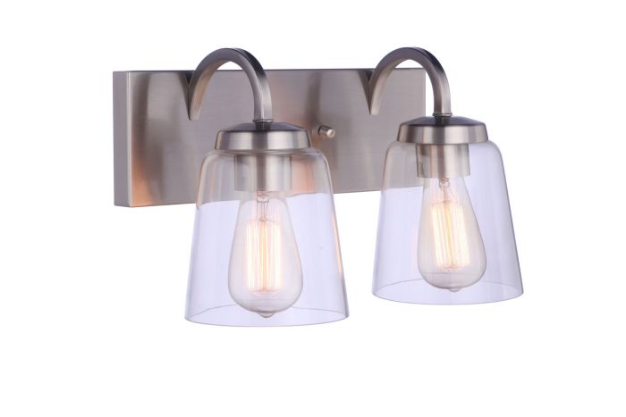 Antique Hardware Elsa 2 Light Vanity in Brushed Polished Nickel Bath and Vanity