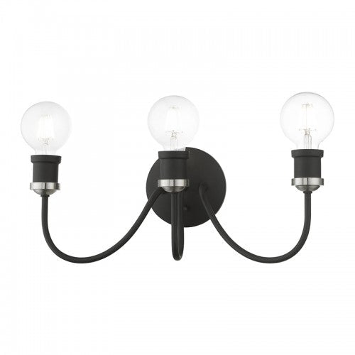 3 Light Black with Brushed Nickel Accent Vanity Sconce Livex