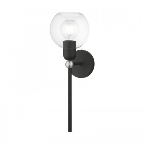 1 Light Black with Brushed Nickel Accent Sphere Single Sconce Livex