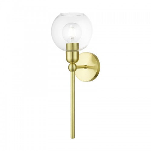 1 Light Satin Brass Sphere Single Sconce Livex