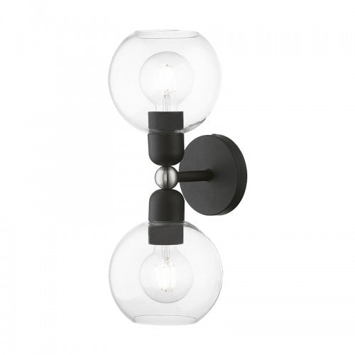 2 Light Black with Brushed Nickel Accents Sphere Vanity Sconce Livex