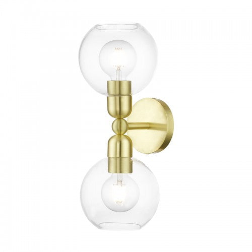 2 Light Satin Brass Sphere Vanity Sconce Livex