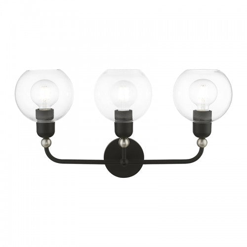 3 Light Black with Brushed Nickel Accents Sphere Vanity Sconce Livex