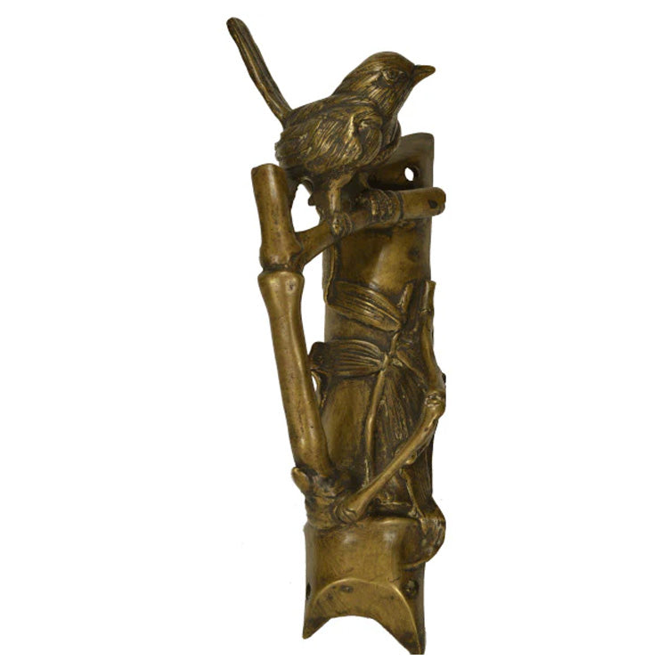 9 1/2 Inch Solid Brass Bamboo and Wren Bird Pull (Right Facing) COPPER MOUNTAIN HARDWARE