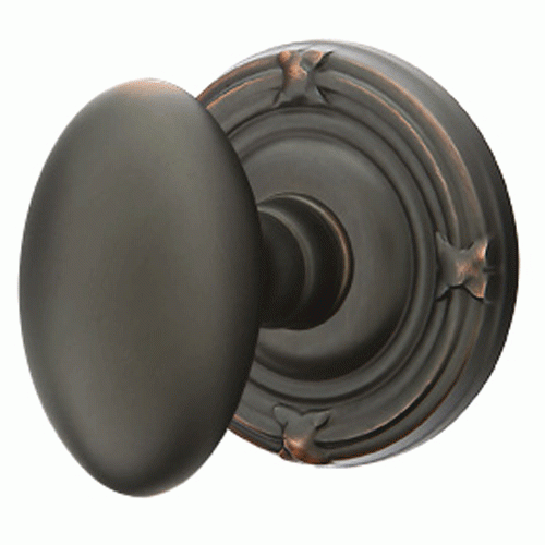 EMTEK Solid Brass Egg Door Knob Set With Ribbon & Reed Rosette