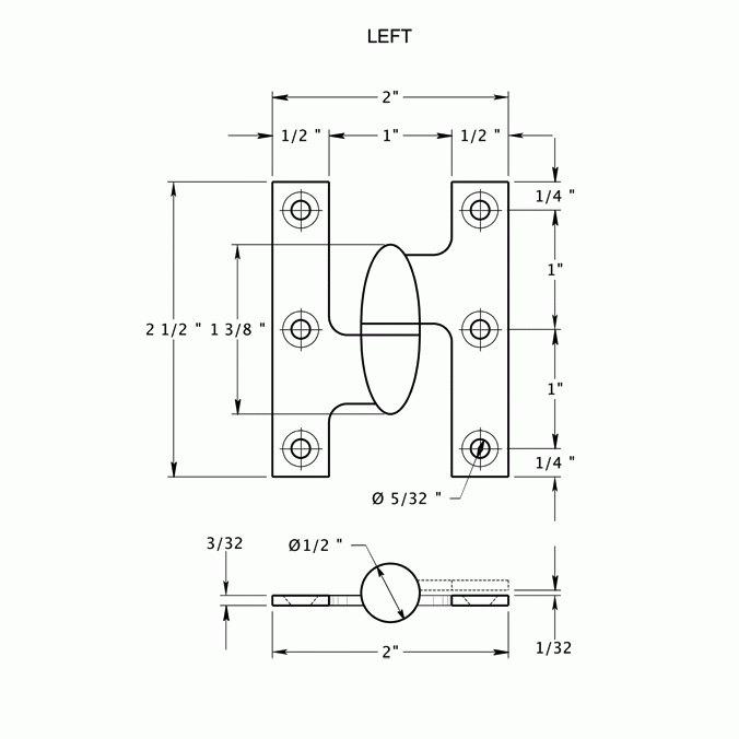 2 1/2 Inch x 2 Inch Solid Brass Olive Knuckle Hinge (Satin Nickel Finish) DELTANA