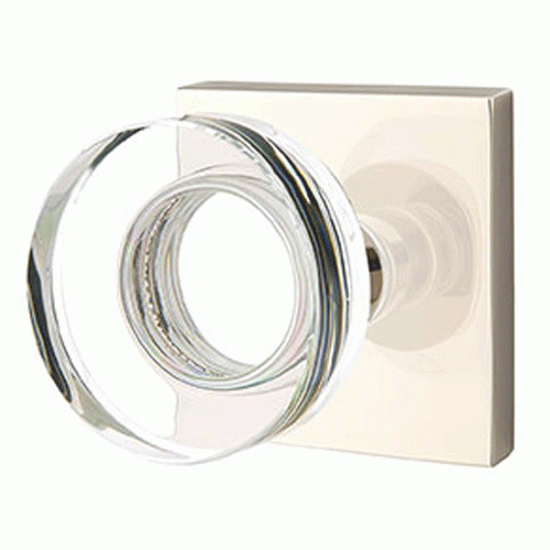 EMTEK Modern Disc Crystal Door Knob Set With Square Rosette (Many Finishes)