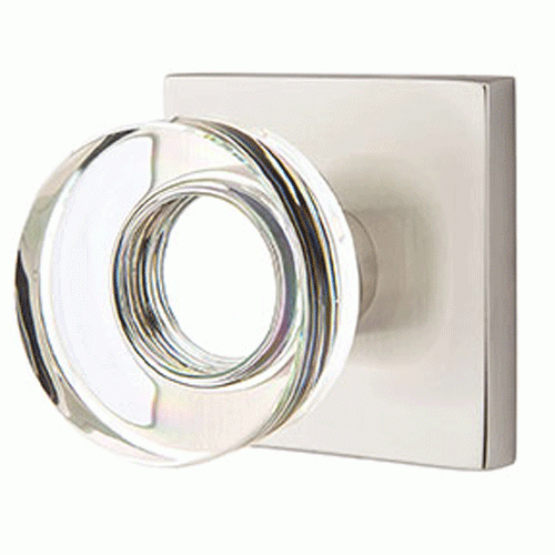 EMTEK Modern Disc Crystal Door Knob Set With Square Rosette (Many Finishes)