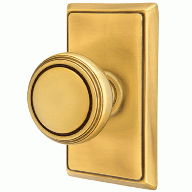 EMTEK Solid Brass Norwich Door Knob Set With Rectangular Rosette