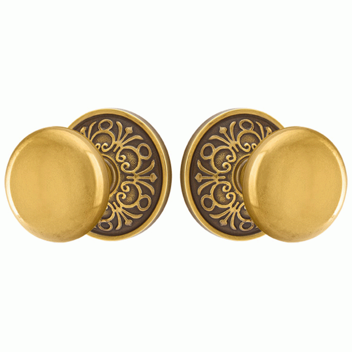 EMTEK Solid Brass Providence Door Knob Set With Lancaster Rosette (Several Finish Options)