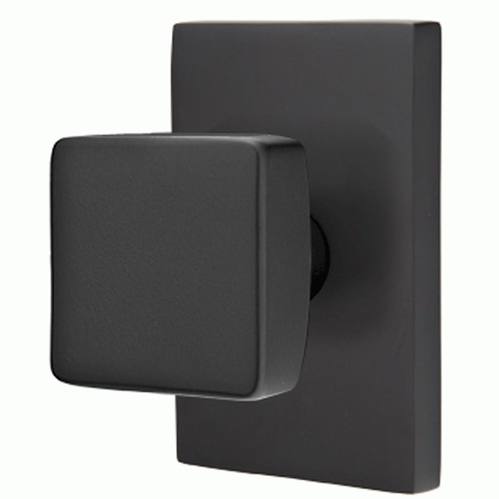 EMTEK Solid Brass Square Knob With Modern Rectangular Rosette