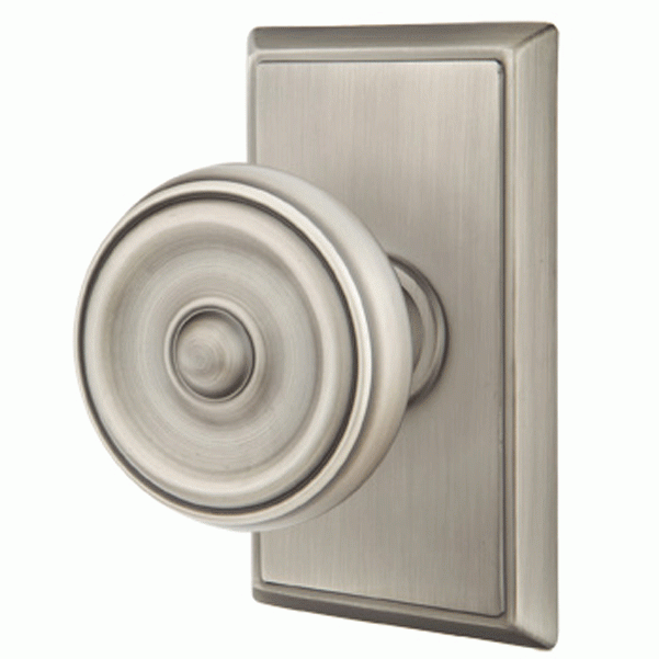 Solid Brass Waverly Door Knob Set With Rectangular Rosette (Several Finish Options) EMTEK